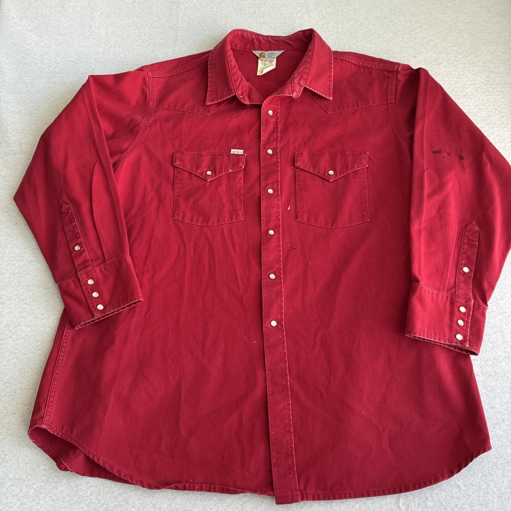 Vintage 90s Carhartt Mens Rugged Outdoor Wear Shirt Distressed 20x36 3XL Pearl